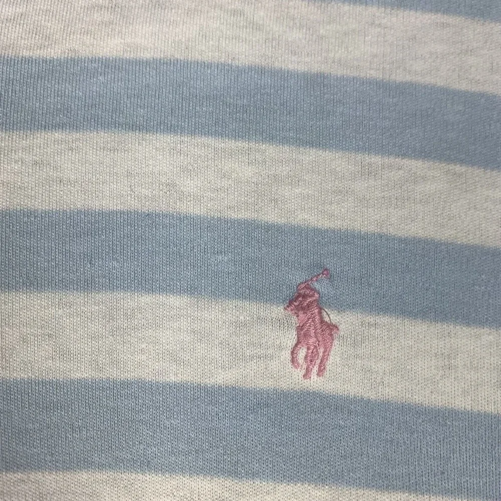 Vintage Polo Ralph Lauren Made In USA Blue White Striped XL Pink Pony Shirt READ